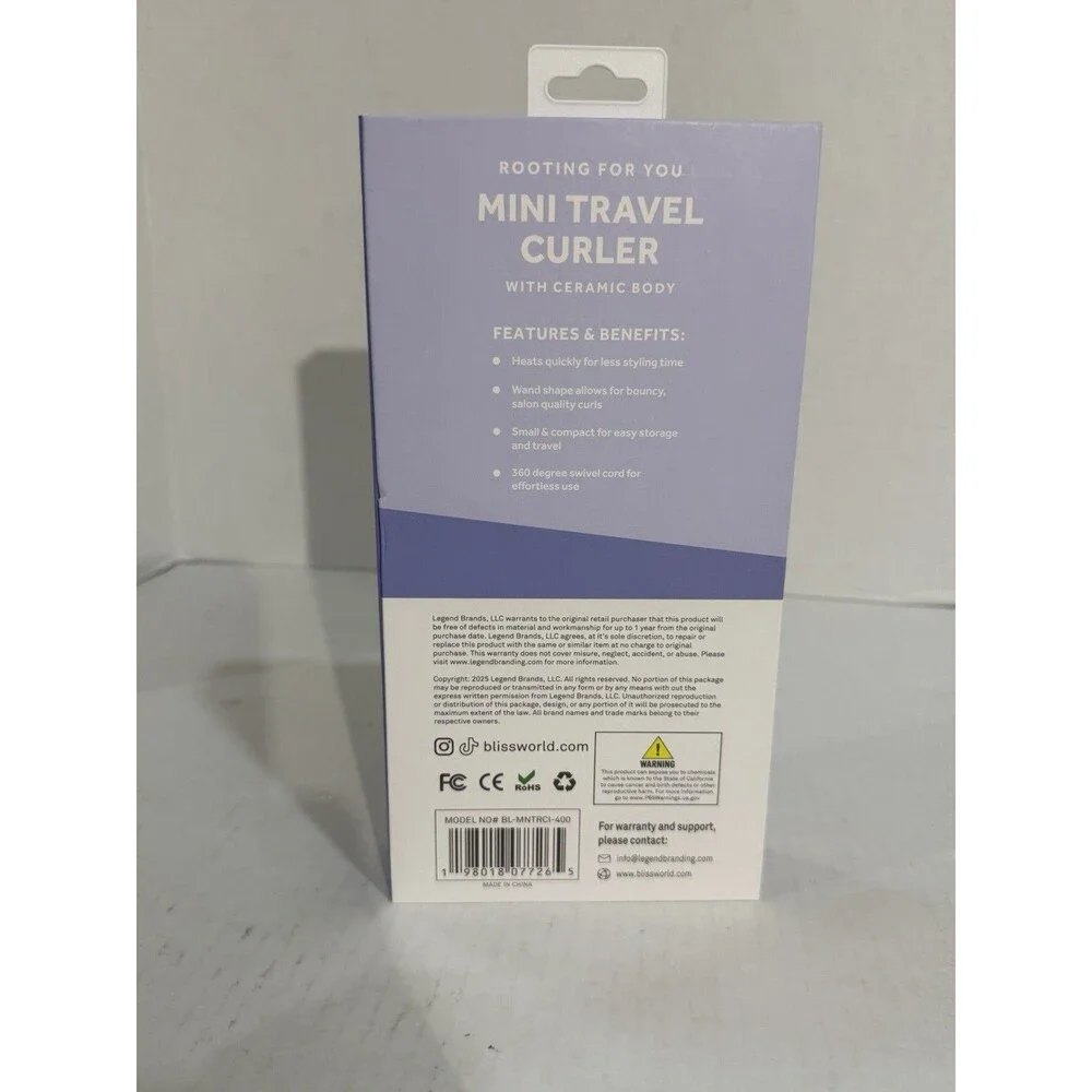 Bliss Mini Travel Curler W/Ceramic Body Small & Vera Bradley Iron Cover Set New - Picture 6 of 13